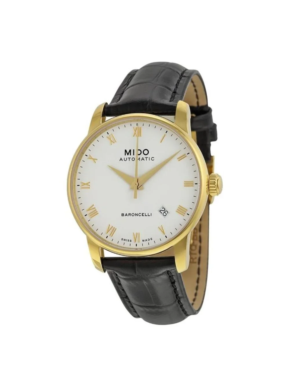 NWT Mido Baroncelli II Automatic White Dial Black Leather Men's Watch